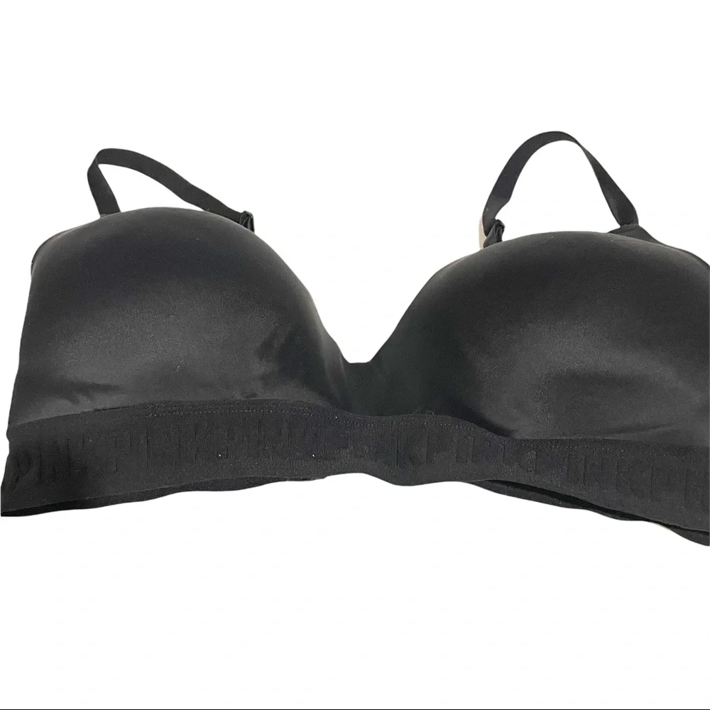Victorias Secret Pink Black Banded Wear Everywhere Wireless Lightly Lined Bra